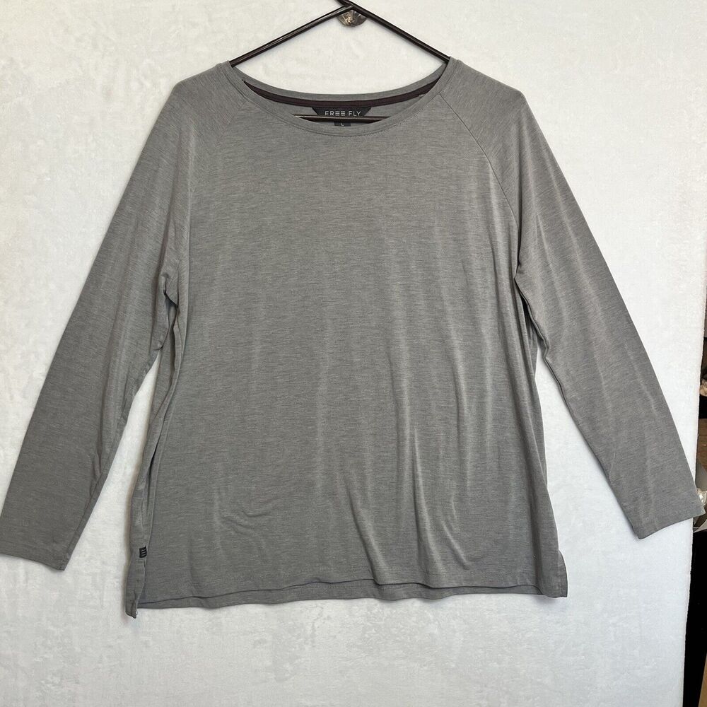 Free Fly Light Gray Bamboo Long Sleeve Crew Neck Shirt Size Large Beachy Coastal